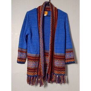 Ruby Rd Women Knit Sweater Cardigan Size M Fringe‎ Open Cardigan Western Country